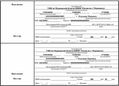 Важная информация в квитанции для уплаты пошлины за регистрацию ИП
